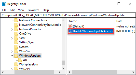 Отключить минимум доступа к Центру обновления Windows