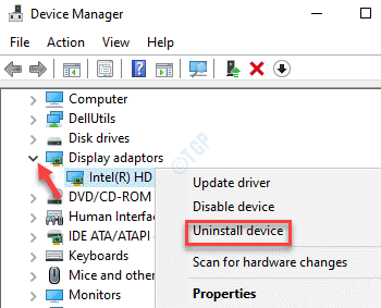 Device Manager Display Adaptors Device Driver Right Click Uninstall Device