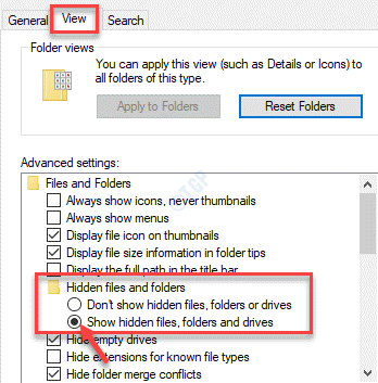 File Explorer Options View Hidden Files And Folders Show Hidden Files, Folders And Drives Apply Ok