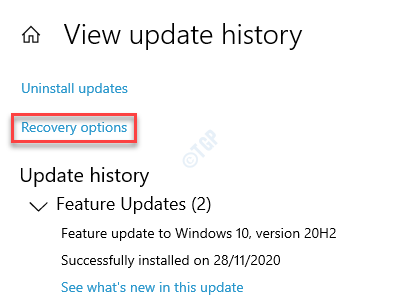 View Update History Recovery Options