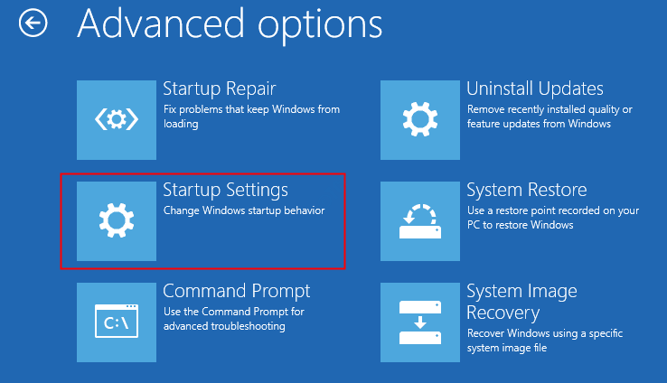 Advanced Options Startup Repair Startup Settings Command Prompt Min