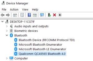 Know which is your main bluetooth driver in device manager in Windows 10