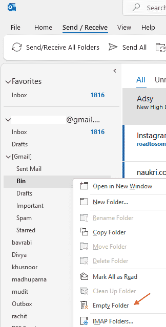 Empty Folder Outlook Min