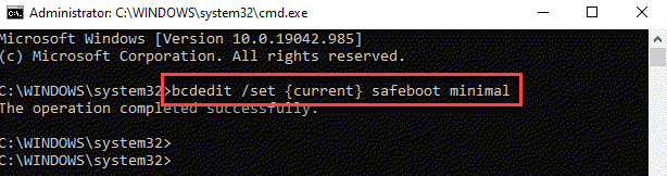 Command Prompt (admin) Run Command For Safeboot Minimal Enter