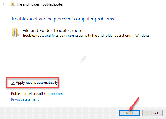 File And Folder Troubleshooter Apply Repairs Automatically Next