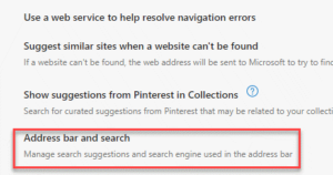 Privacy search and services right side Address bar and search
