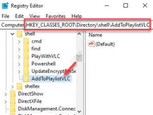 Registry Editor Navigate To Shell Directory Addtoplaylistvlc