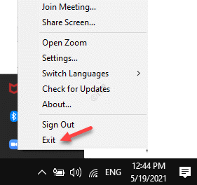 Taskbar System Tray Zoom App Right Click Exit