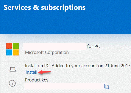 Microsoft Account Services & Subscriptions Install