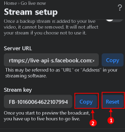 Obs Facebook Reset Copy Stream Key