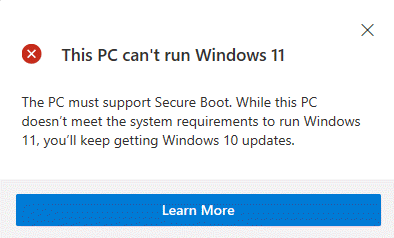 Проверьте работоспособность ПК. Этот компьютер не может запустить сообщение Windows 11.