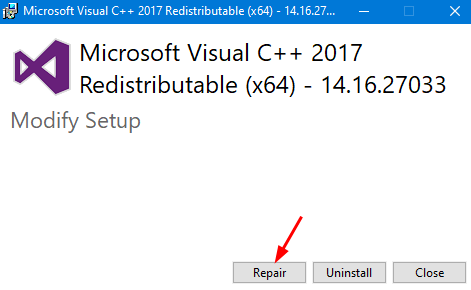 Repair Visual Cpp