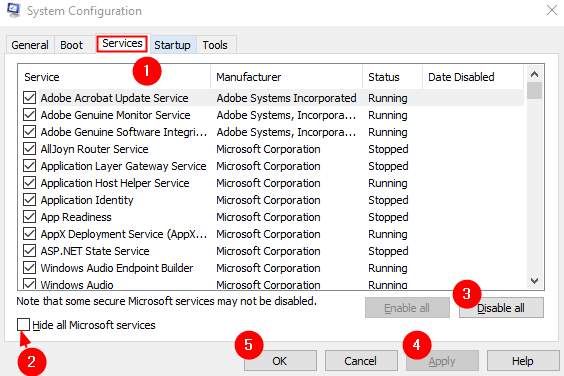System Configuration Services Tab Min