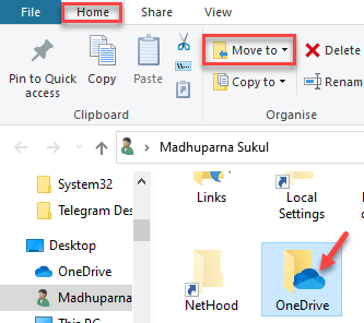 File Explorer User Profile Onedrive Home Move To