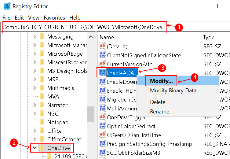 Onedrive Registry Modify Enableadal Key Min
