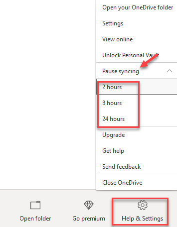 Onedrive App Help & Settings Pause Syncing Select Duration