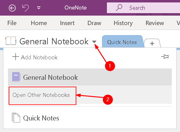 Open Other Notebooks Onenote2016 Min