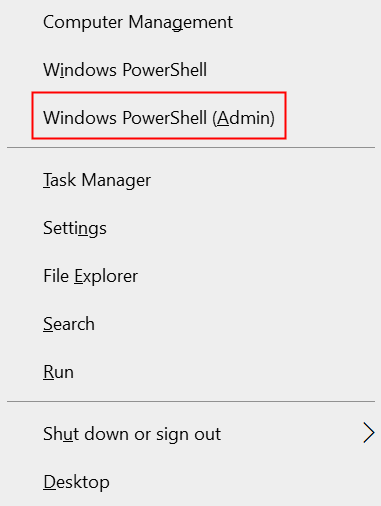 Откройте Windows Power Shell Admin Min