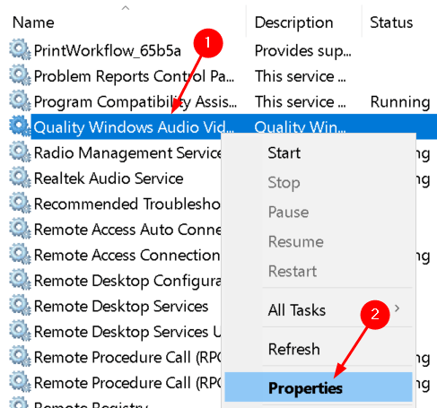 Свойства служб Windows Audio Video Experience Min
