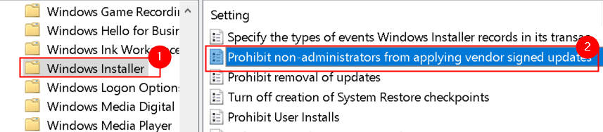 Установщик Windows запрещает неадминистраторам мин.