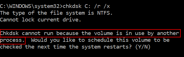 chkdsk soll tatsächlich einen Fehler ausführen