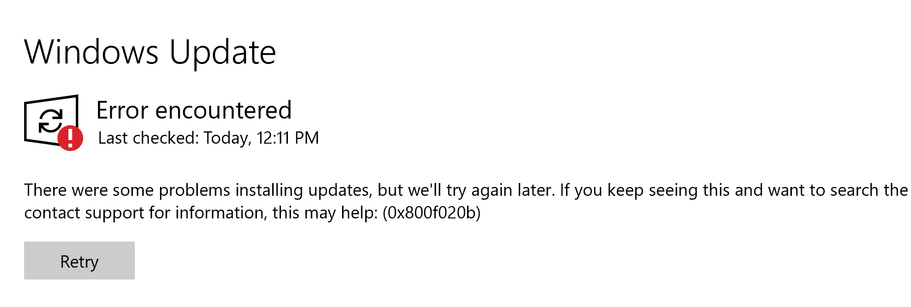 windows update encountered an error