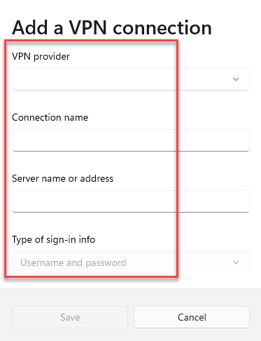 Add A Vpn Connection Add Details