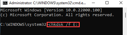 Command Prompt (admin) Run Chkdsk Command Enter
