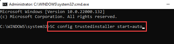 Командная строка (admin) Запустите команду, чтобы запустить службу установщика модулей Windows Enter