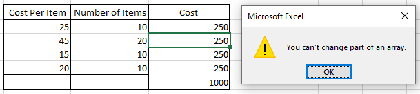 Пример данных Excel с ошибкой