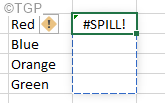 Excel Spill Error Display