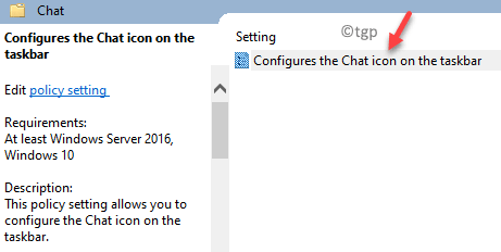 Local Group Policy Editor Navigate To Chat Configures The Chat Icon On The Taskbar Double Click Min