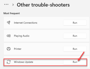 Other Troubleshooters Most Frequent Windows Update Run
