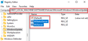 Registry Editor Navigate To Windows Update Key Wuserver And Wistatusserver Delete