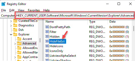 Registry Editor Navigate To Path Hidefileext Double Click