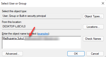 Select User Or Group Enter The Object Name To Select Ok