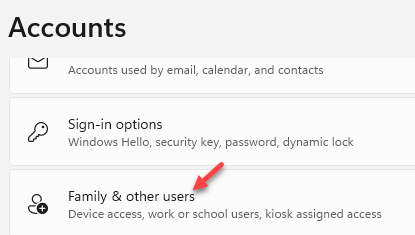 Settings Accounts Family & Other Users