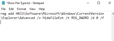 Команда Show File Type Text Type Document Type для отображения расширений файлов