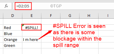 Spill Error Data Text Within Spill Range