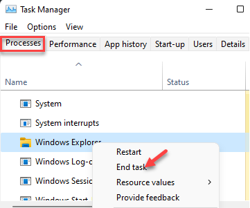 Task Manager Processes Windows Processes Windows Explorer Right Click End Task