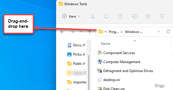 Win + E File Explorer Navigate To Path To Open Windows Tools Folder Drag And Drop On Desktop Min