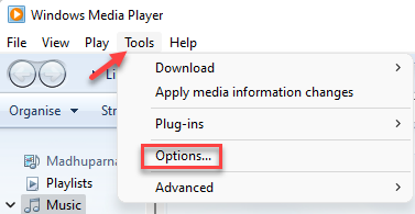 Windows Media Player Tools Options