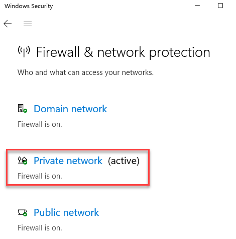 Windows Security Firewall & Network Protection Private Network
