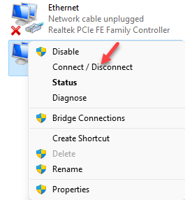 network connections VPN right click Connect or Disconnect