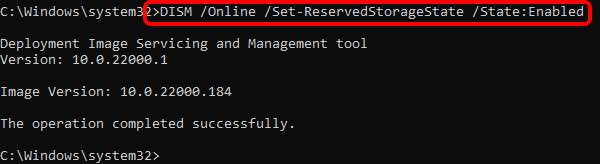 11 Reserved Storage Enabled