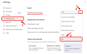 how to stop teams sending email notifications