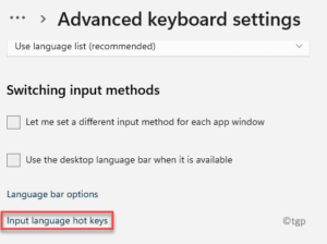 Advanced Keyboard Settings Switching Input Methods Input Language Hot Keys Min