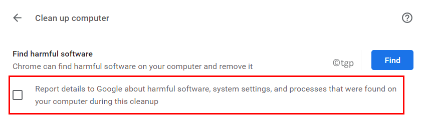 Chrome Clean Up Computer снимите флажок Min