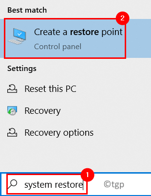 Create Restore Point Search Min