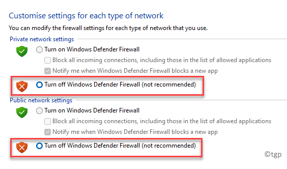 Customise Settings Private Network Settings Turn Windows Defender Firewall On Or Off Public Network Settings Turn Windows Defender Firewall On Or Off Ok Min Min